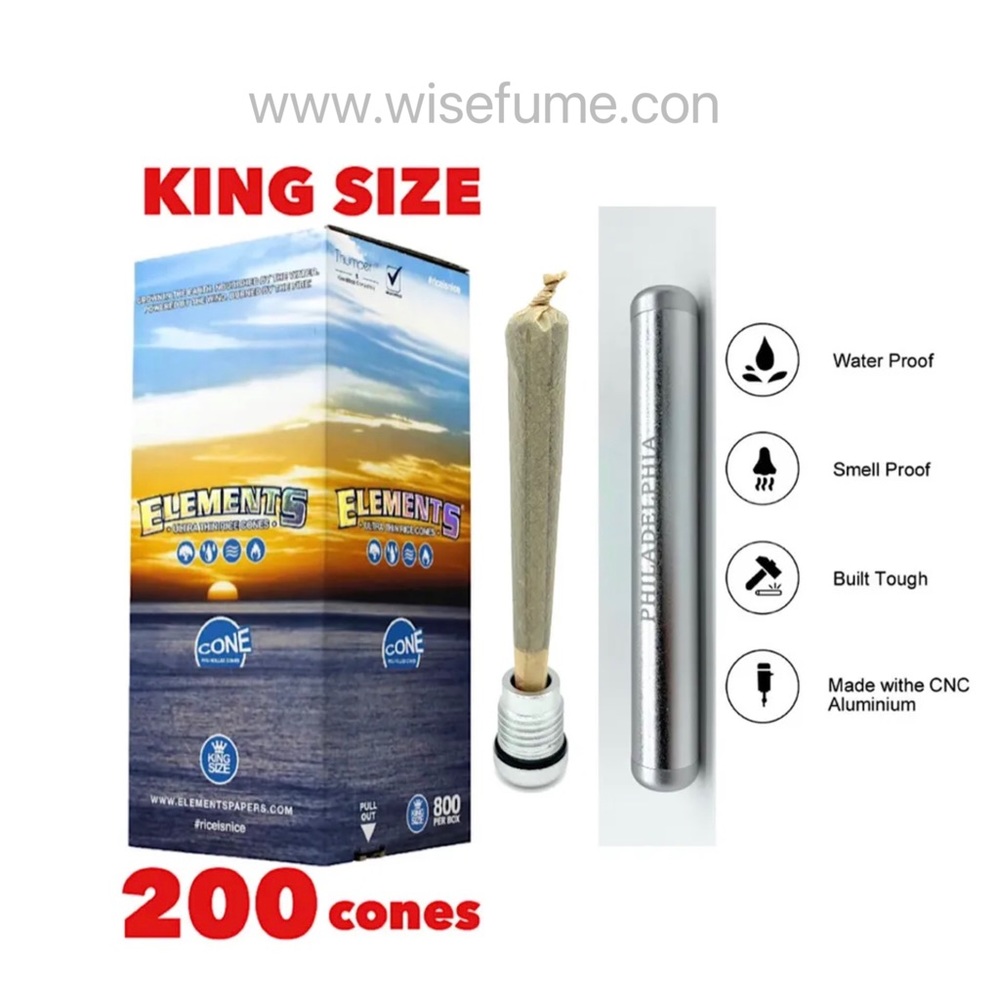 LELEMENTS organic cone king size(200pk)+ALUMINUM sealed smell water proof…